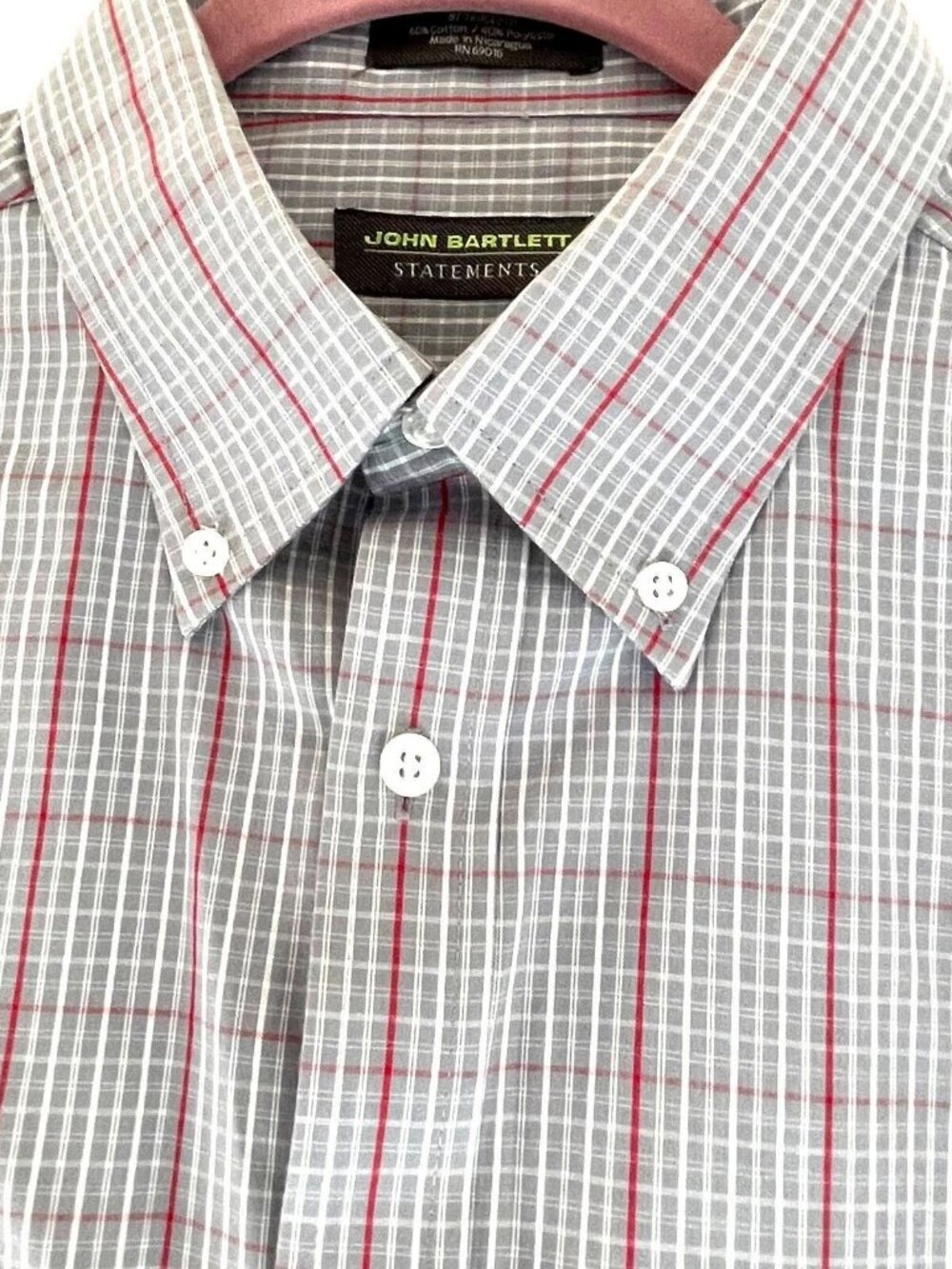 John Bartlett men's button up plaid dress shirt gray/burgundy